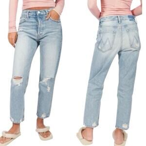 Light Blue Distressed Women's Cropped Jeans